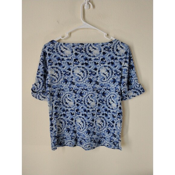 Lauren Ralph Lauren Women's Shirt M Blue/White Paisley Rolled Sleeve Boat Neck - Picture 8 of 14